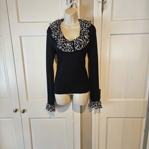 White House Black Market Black Top with Leopard Accents
